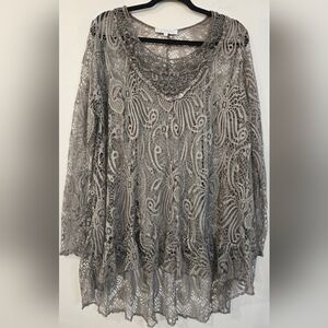 Grayish Brown Women's Crochet Lace Blouse With Matching Tank. Pristine Shape.